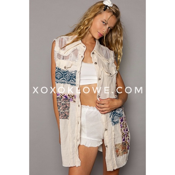 POL Double Gauze Patchwork Sleeveless Vest Dress Relaxed Fit - Picture 4 of 17